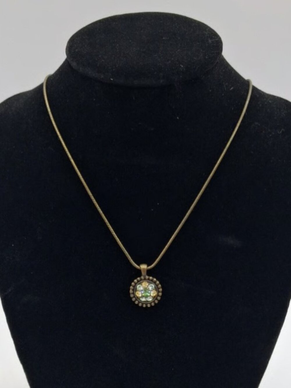 Lia Sophia Bronze Tone Green Flower Pendant Necklace